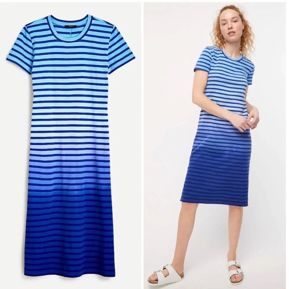 J. Crew Midi T-Shirt Dress in Dip-Dyed Stripe